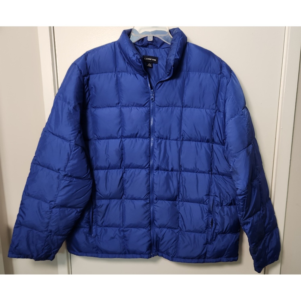 Lands' End Men's Goose Down Nylon Puffer Coat XL‎ 46-48 Zip Pockets Reversible